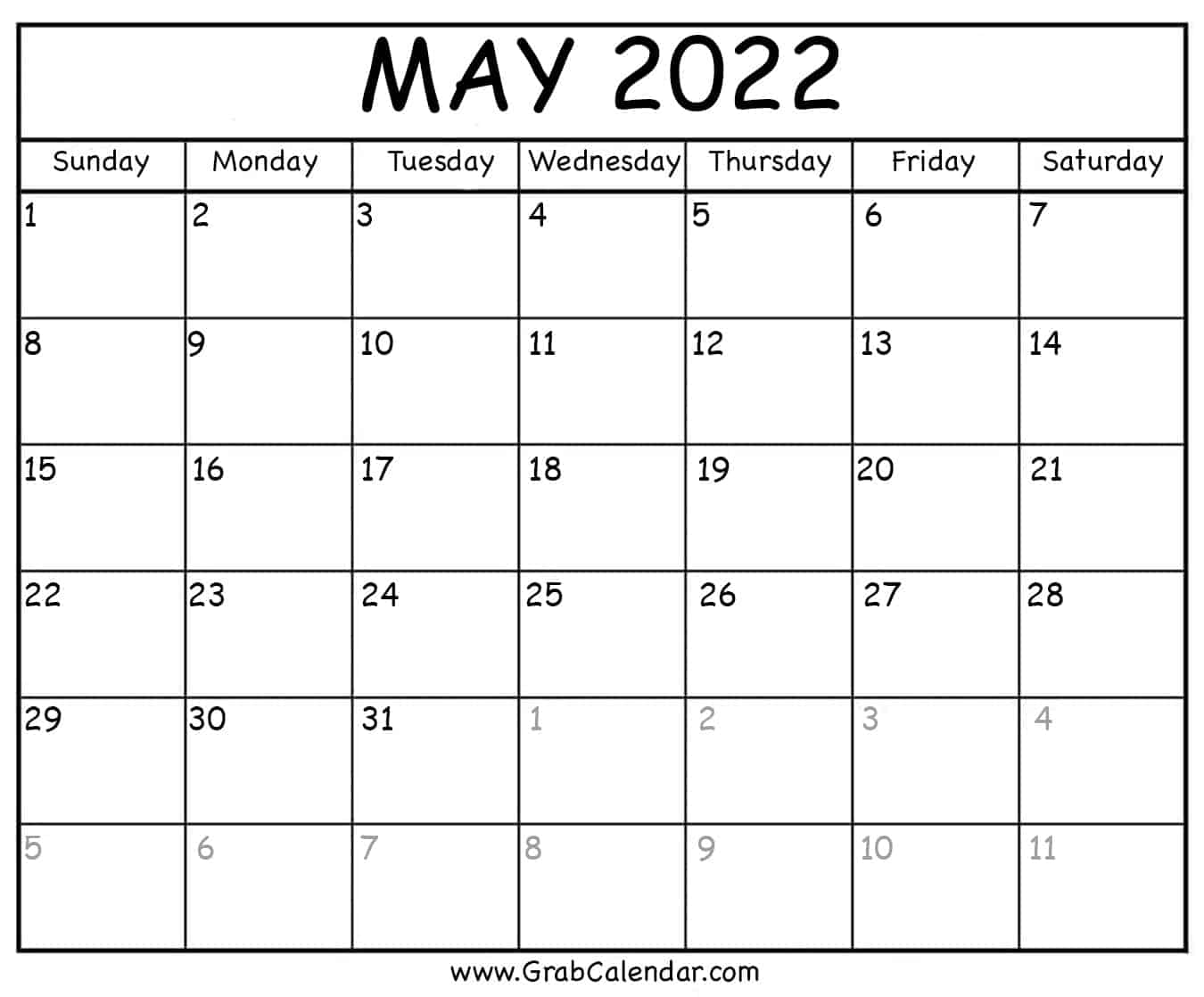 May 2022 Blank Calendar Printable May 2022 Calendar