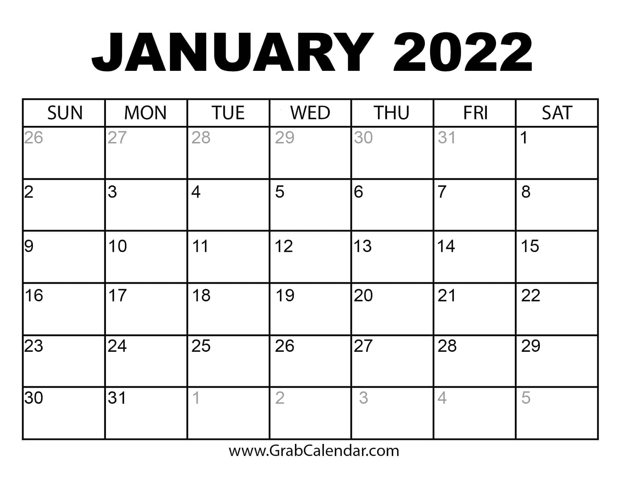 Month Of January 2022 Calendar Printable January 2022 Calendar