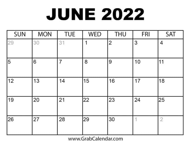 Printable June 2022 Calendar