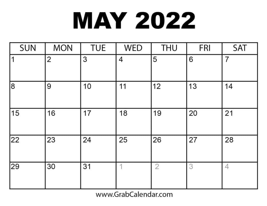 May 2022 Calendar With Holidays Printable May 2022 Calendar