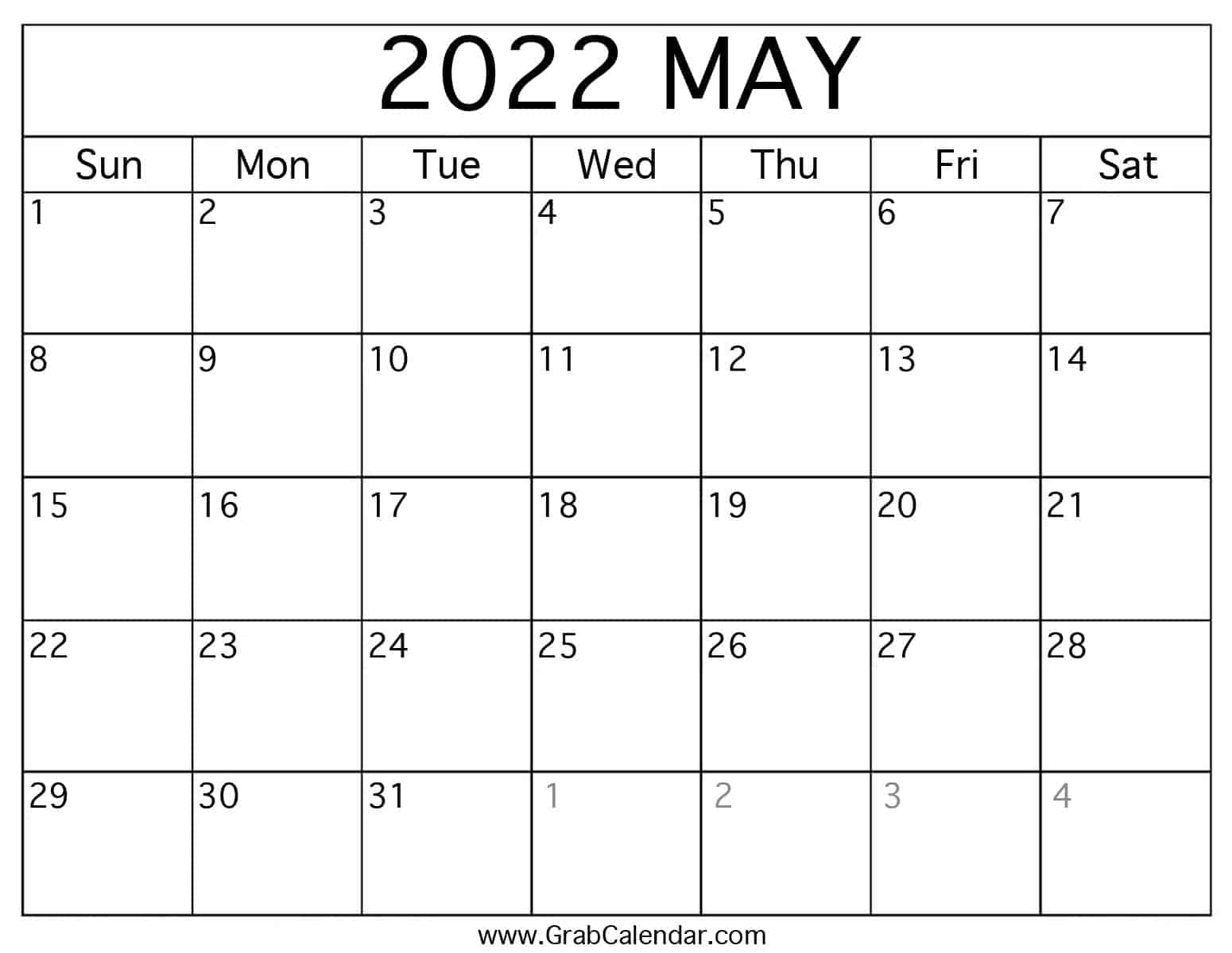 May 2022 Calendar Blank Printable May 2022 Calendar