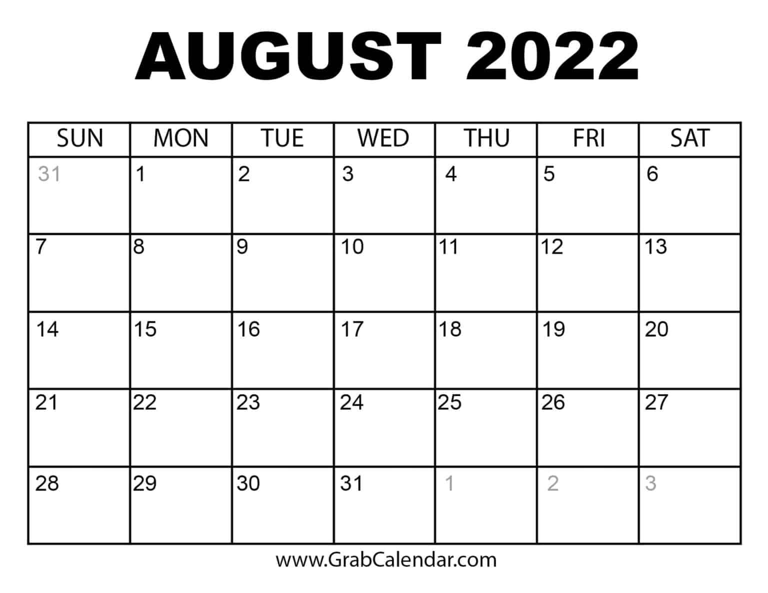 Printable August 2022 Calendar