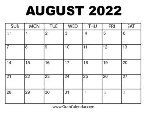 Printable August 2022 Calendar