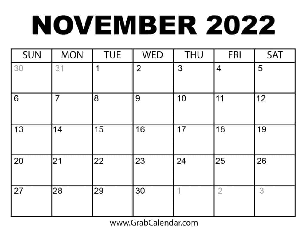 Oct Nov 2022 Calendar Printable November 2022 Calendar