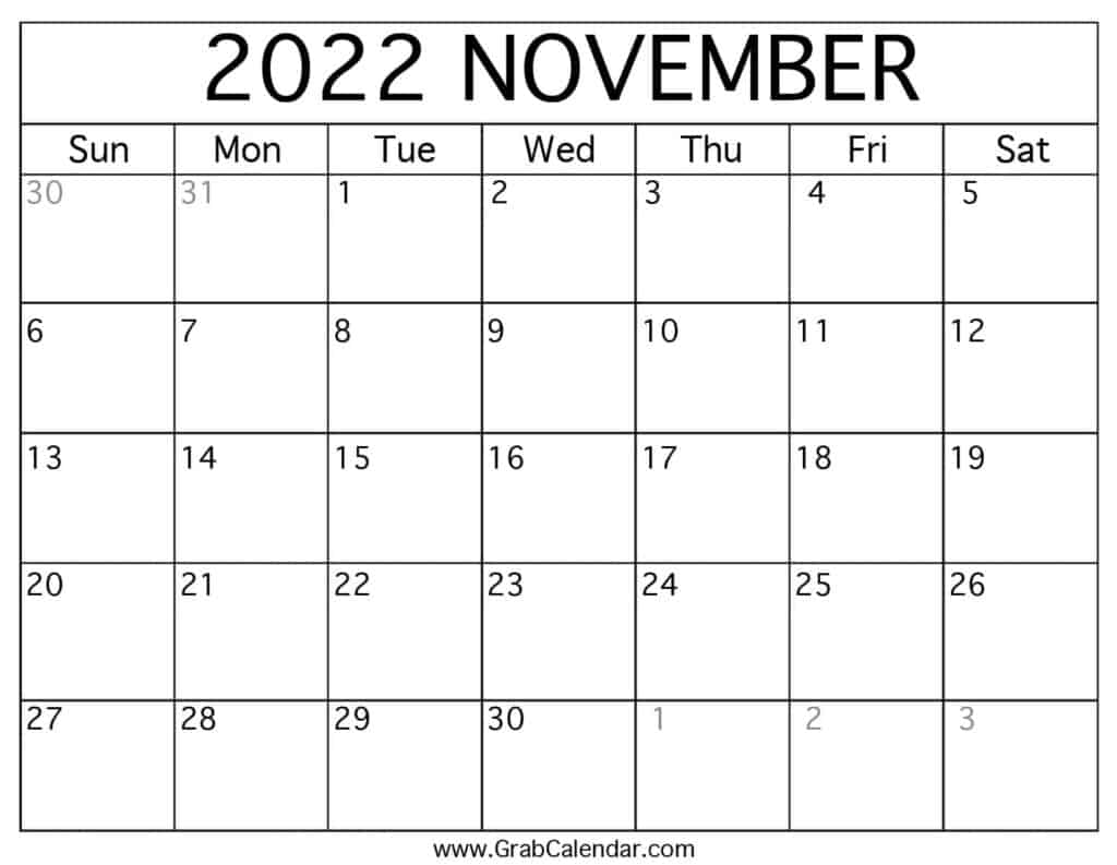 Printable November 2022 Calendar