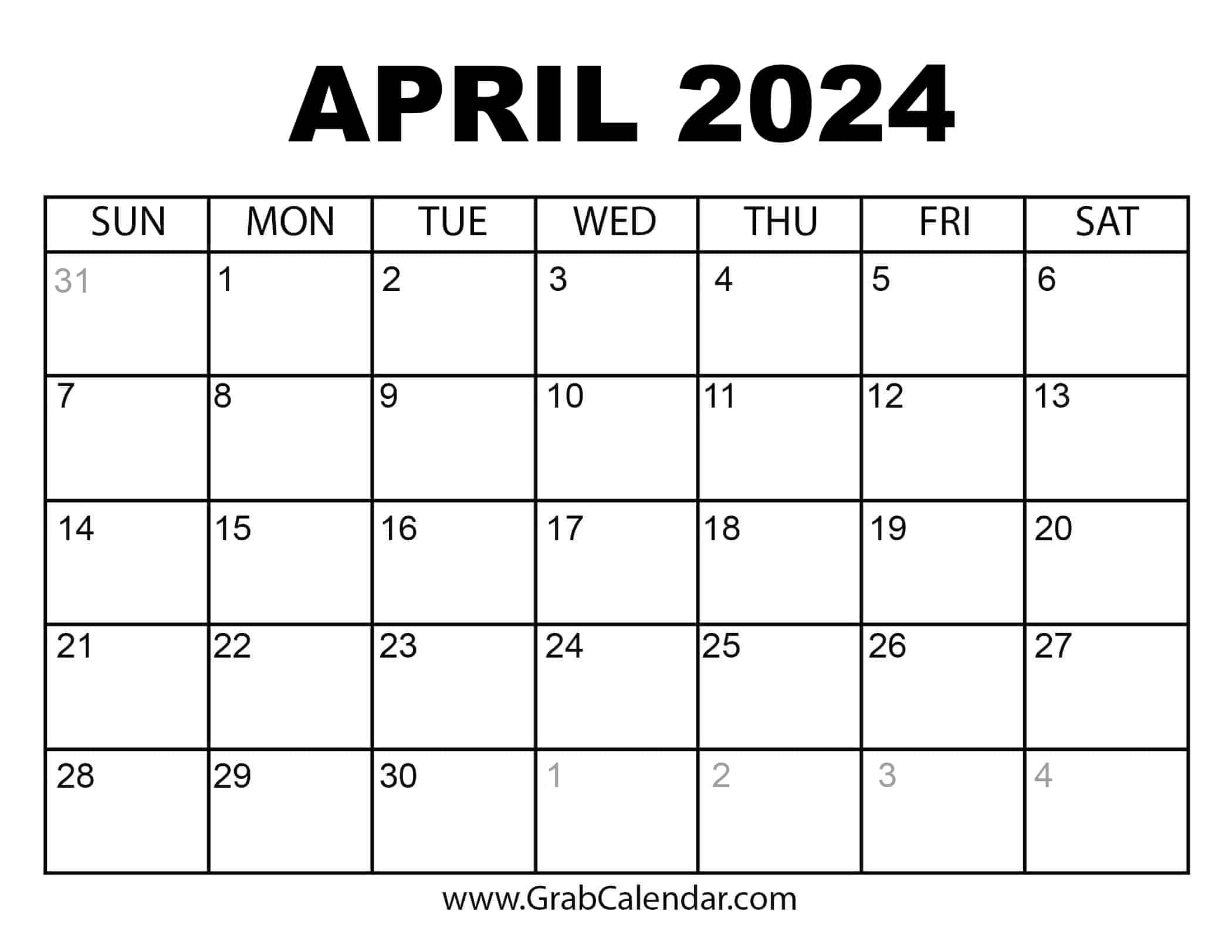 April 2024 Printable Calender Hatty Kordula