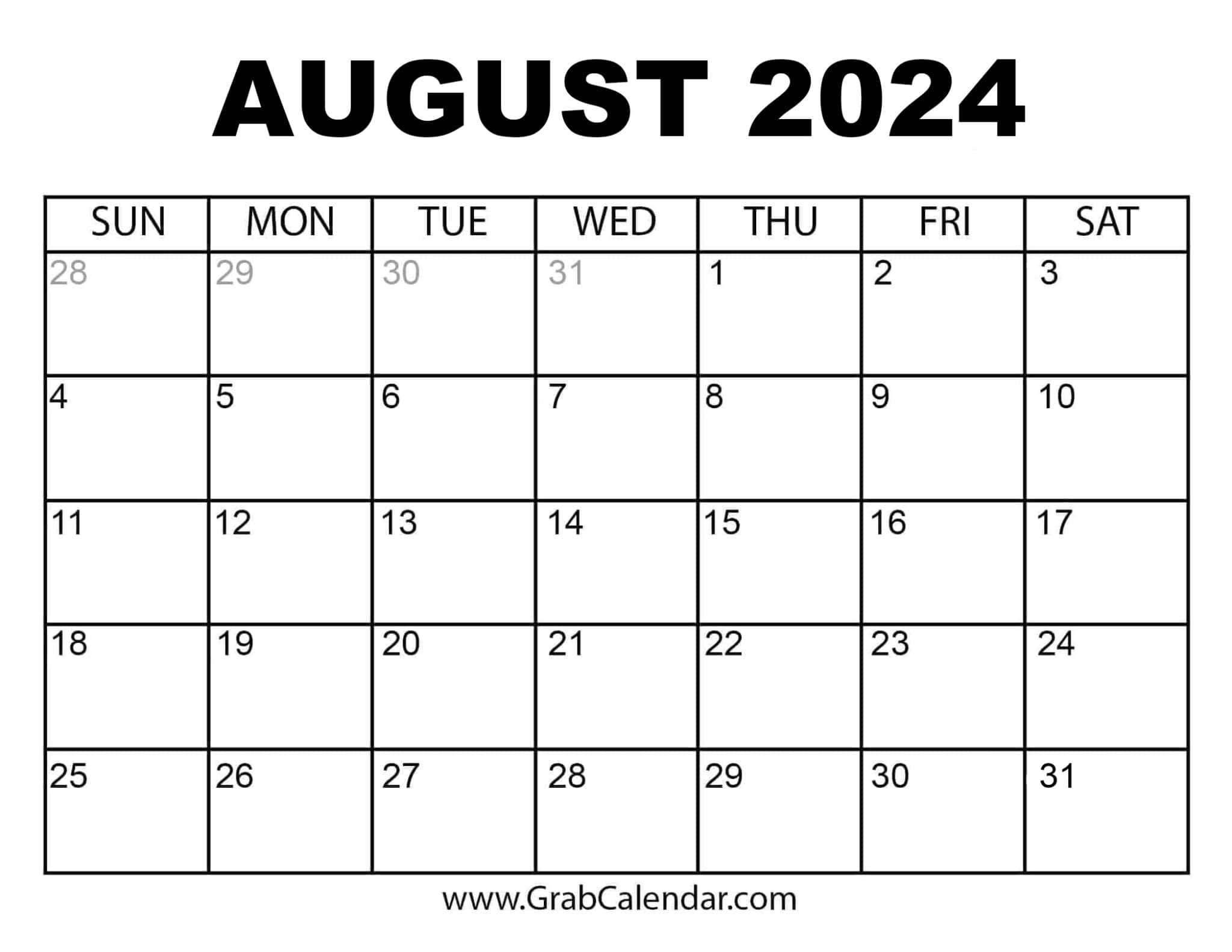 Printable August 2024 Calendar