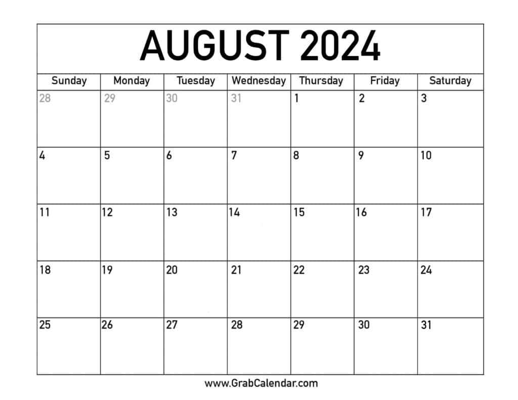 Printable August 2024 Calendar