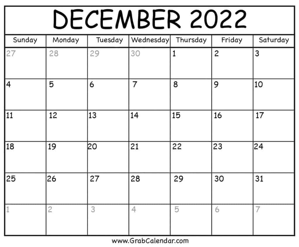 Printable December 2022 Calendar