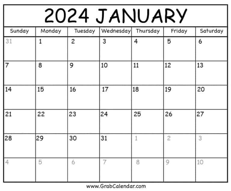 Printable January 2024 Calendar