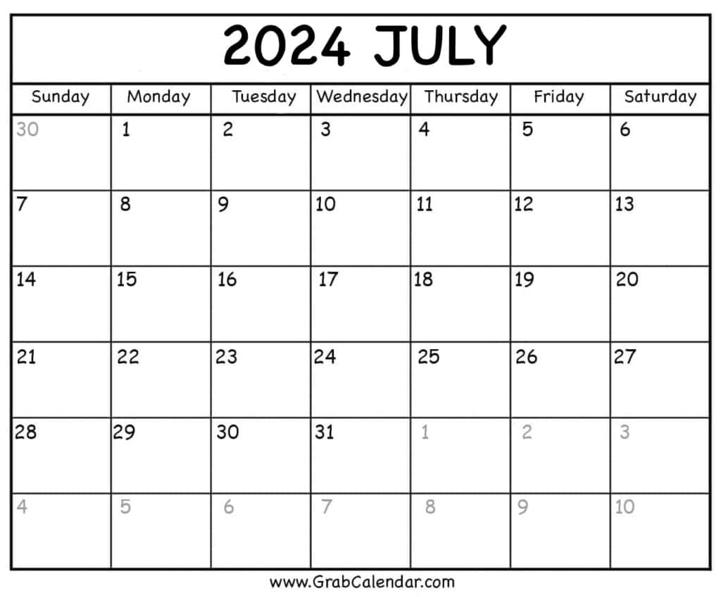 Printable July 2024 Calendar