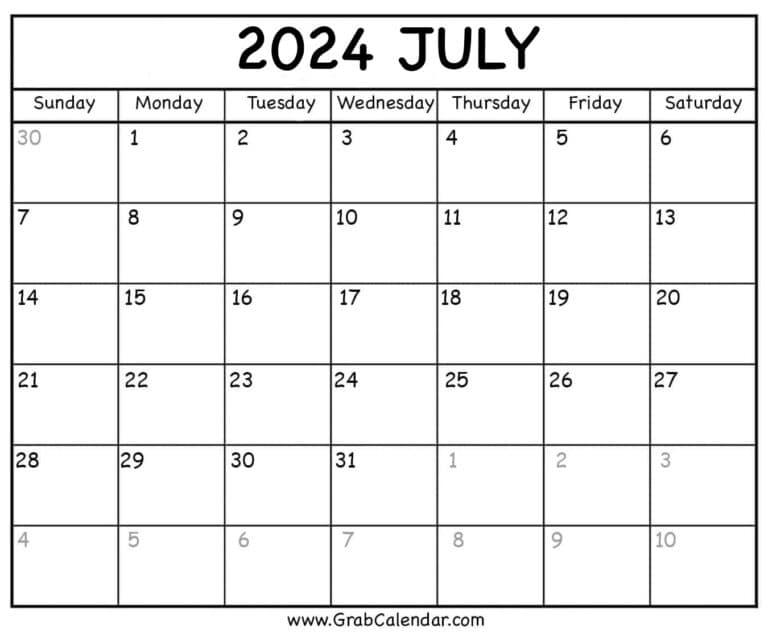 Printable July 2024 Calendar