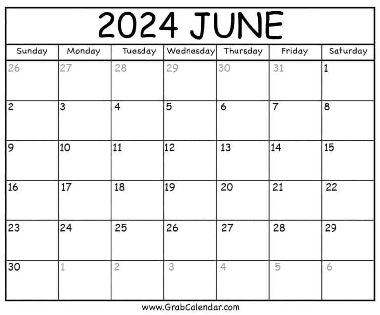 Printable June 2024 Calendar