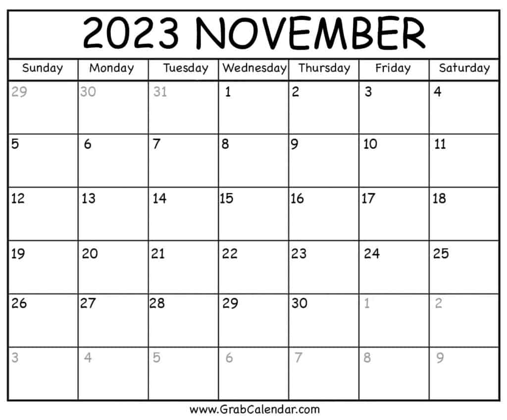 Printable November 2023 Calendar