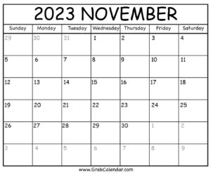 Printable November 2023 Calendar