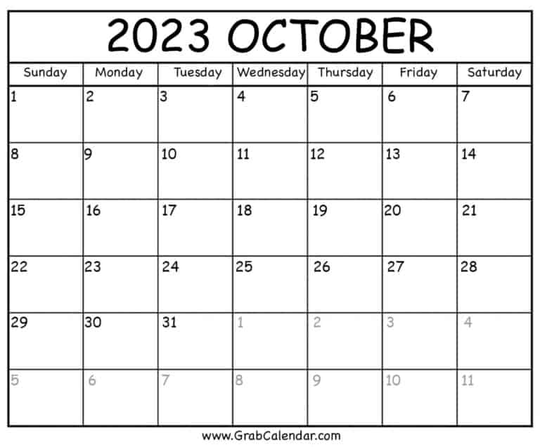 Printable October 2023 Calendar