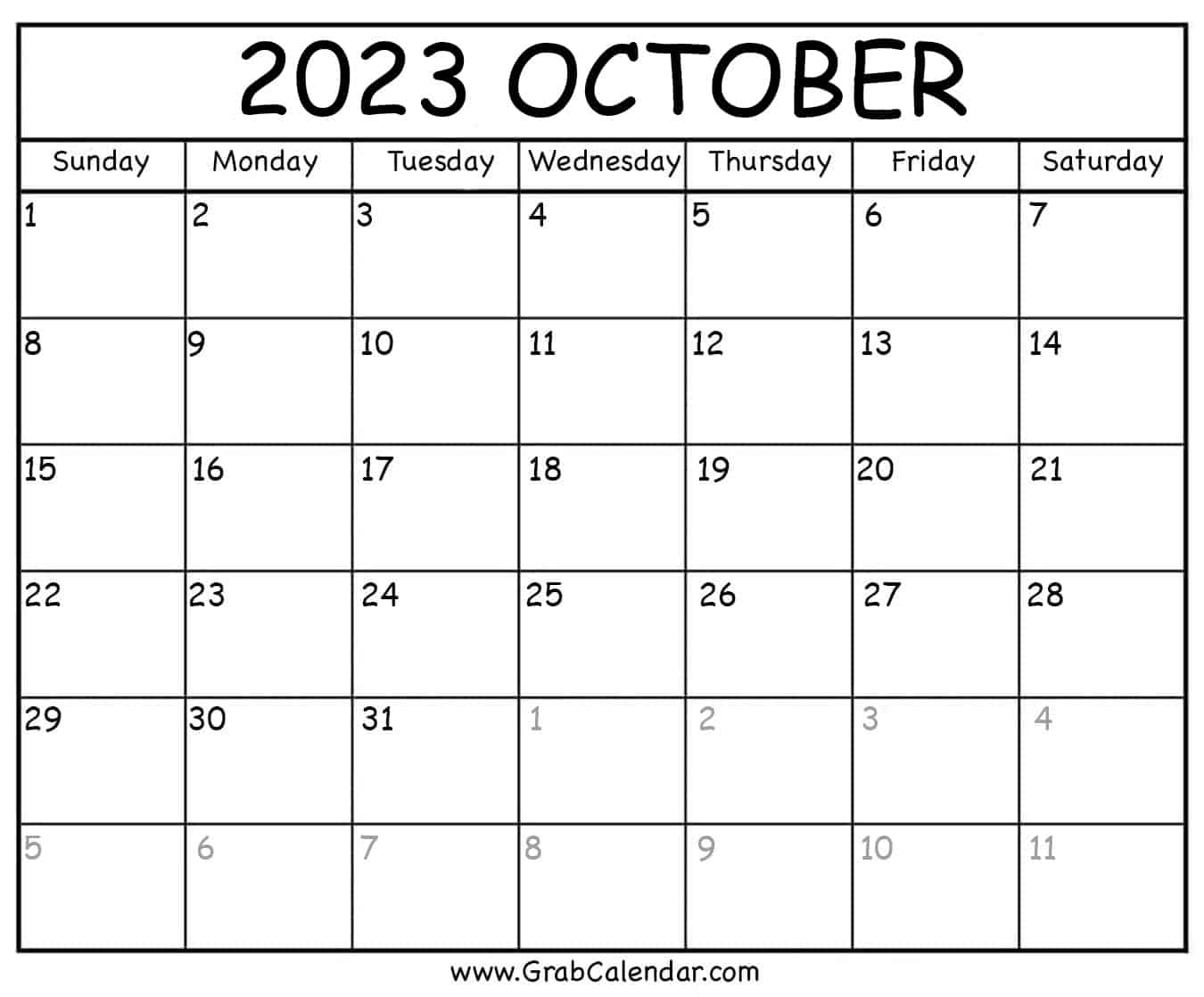 Printable October 2023 Calendar