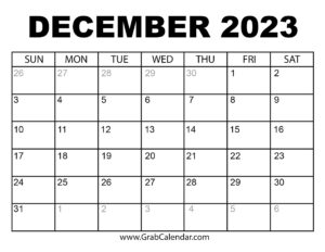 Printable December 2023 Calendar