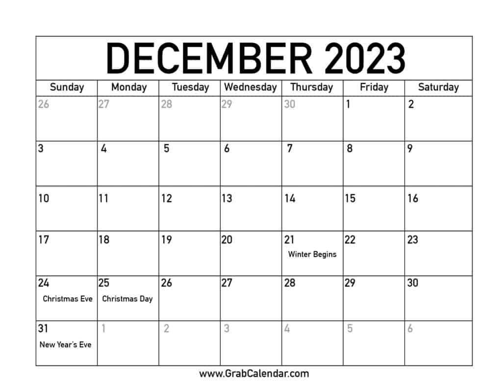 Printable December 2023 Calendar