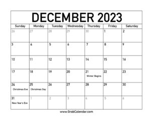 Printable December 2023 Calendar