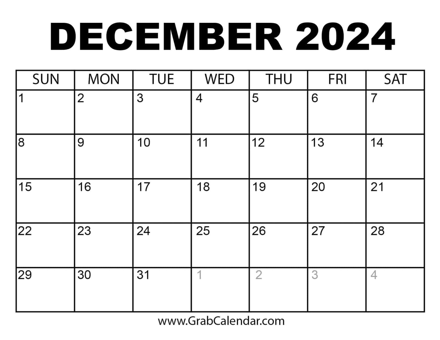 Printable December 2024 Calendar