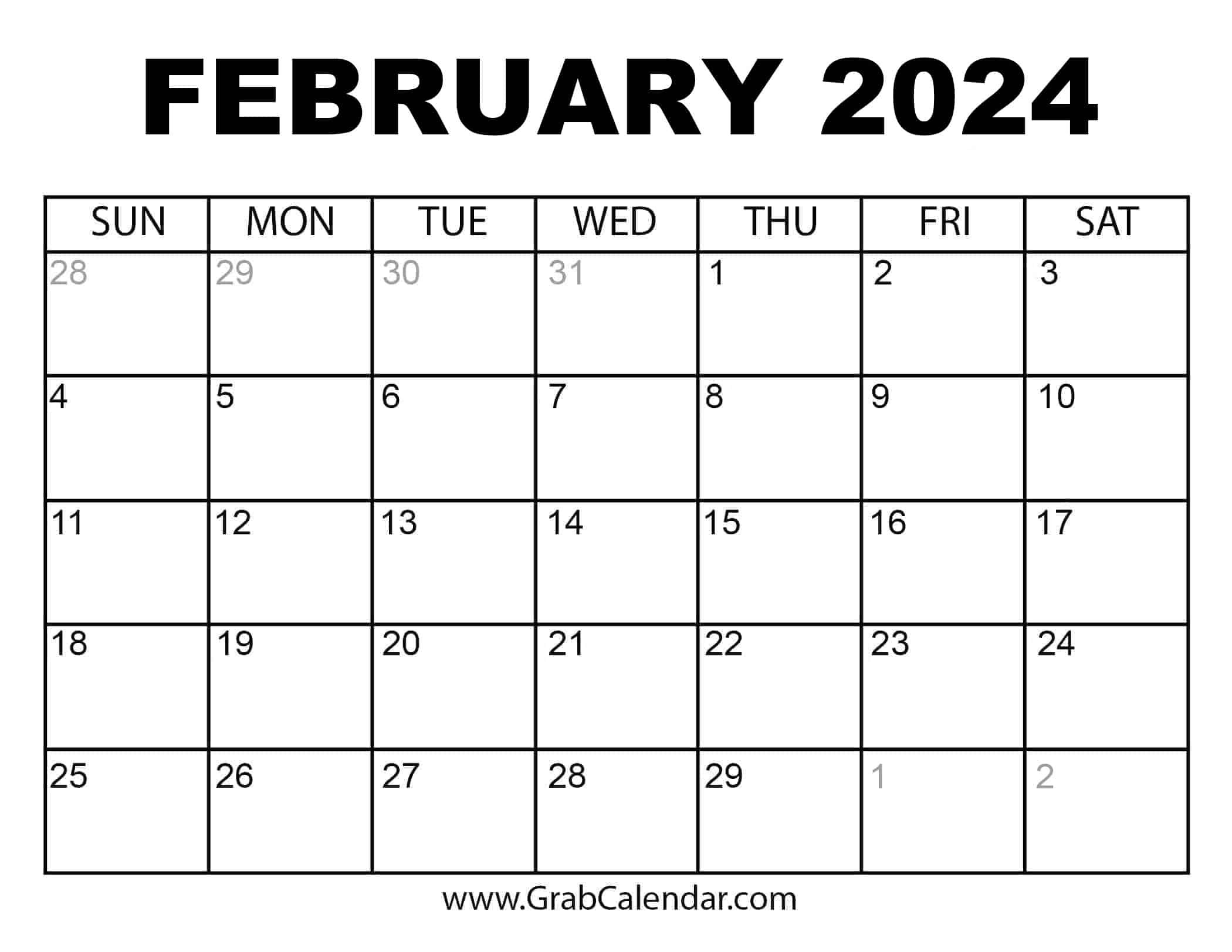 Febuary 2024 Calendar Outline Edith Gwenore