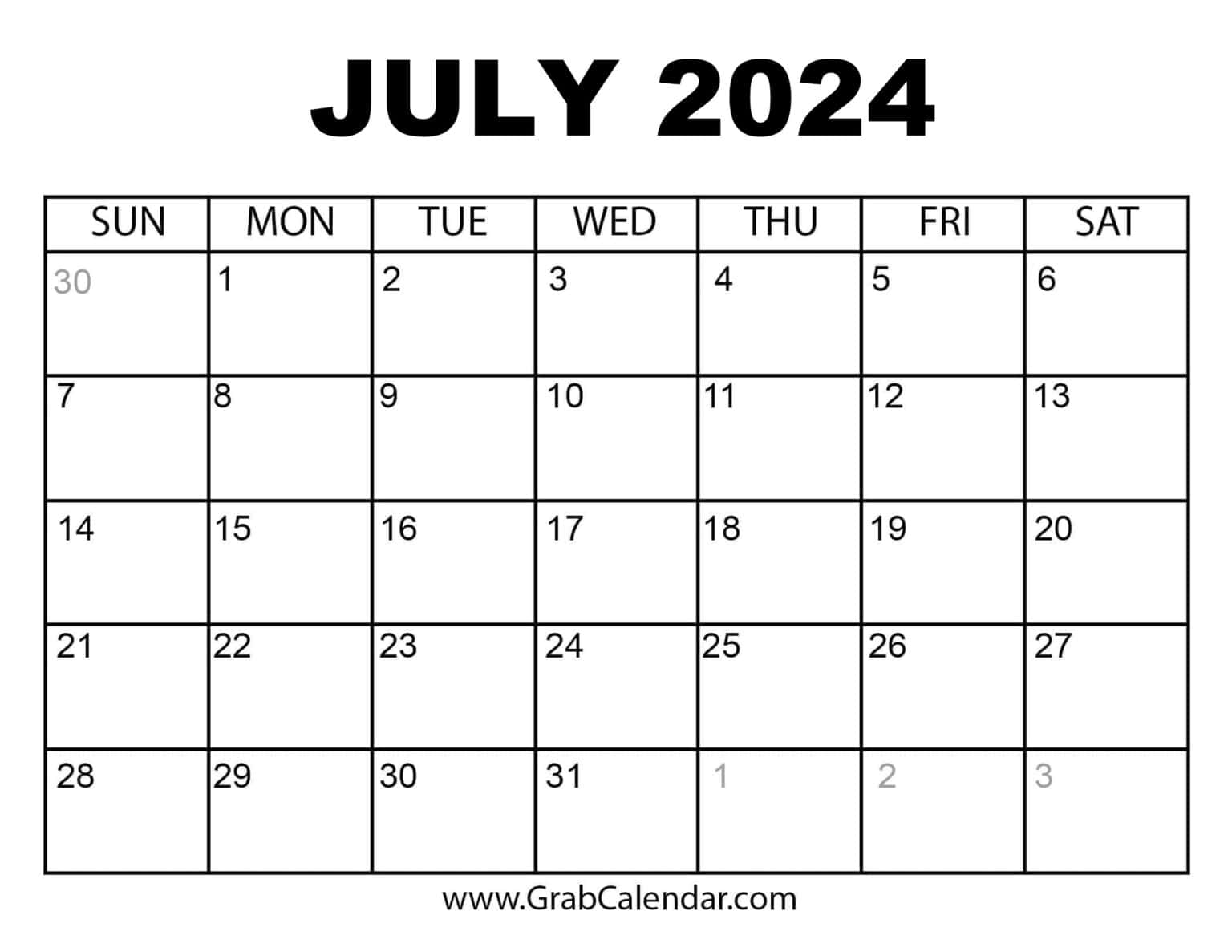 Printable July 2024 Calendar