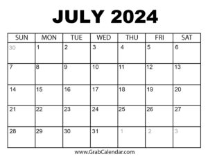 Printable July 2024 Calendar