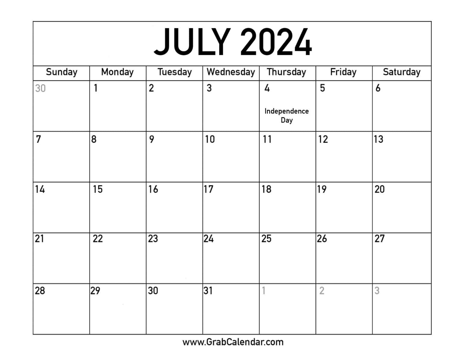 Printable July 2024 Calendar