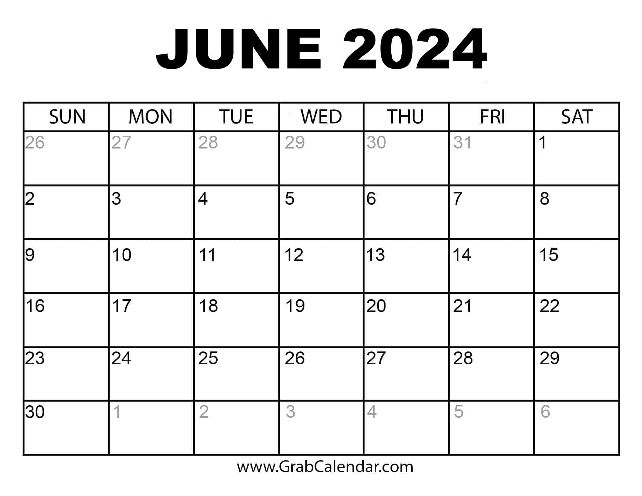 Blank June Calendar For 2024 Colly Diahann