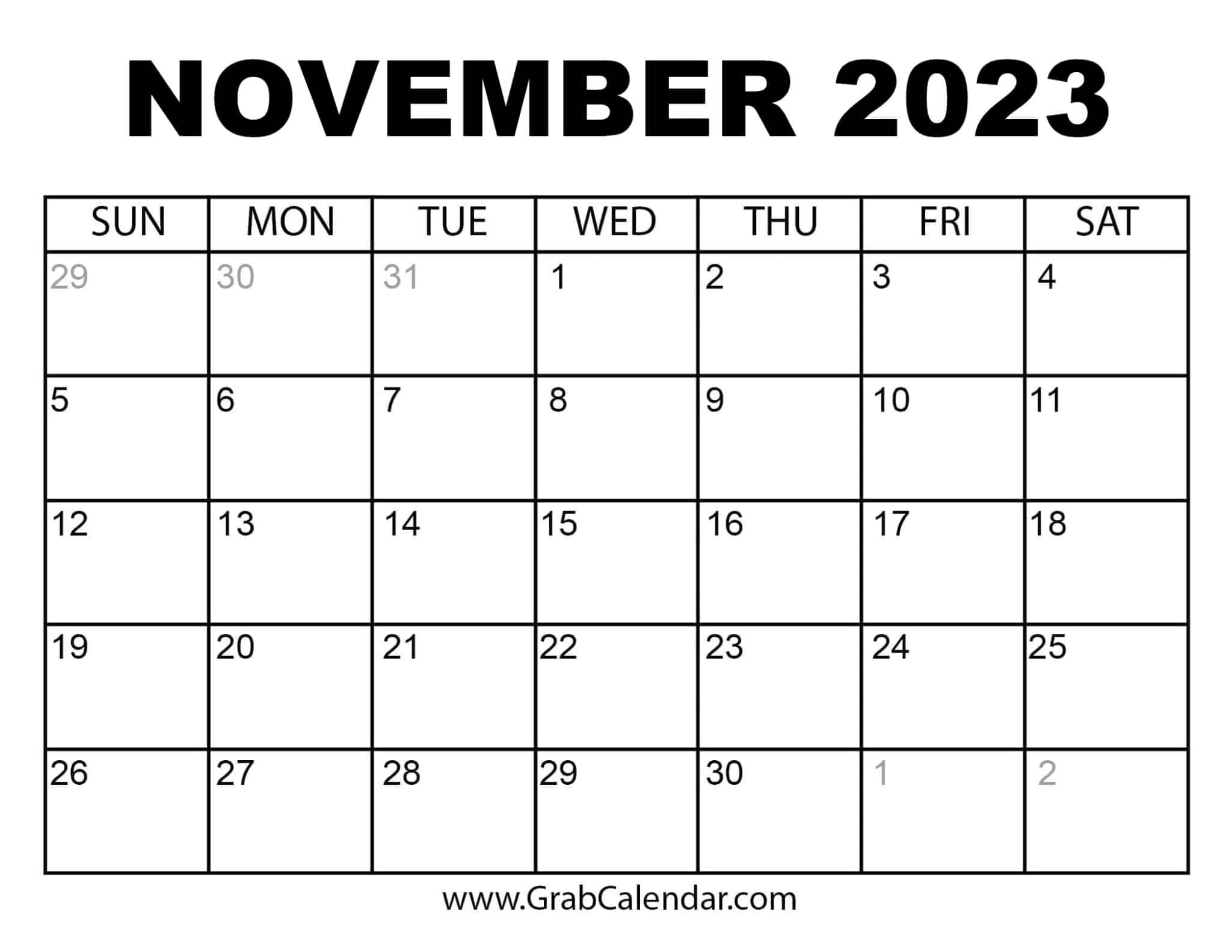 Printable November 2023 Calendar