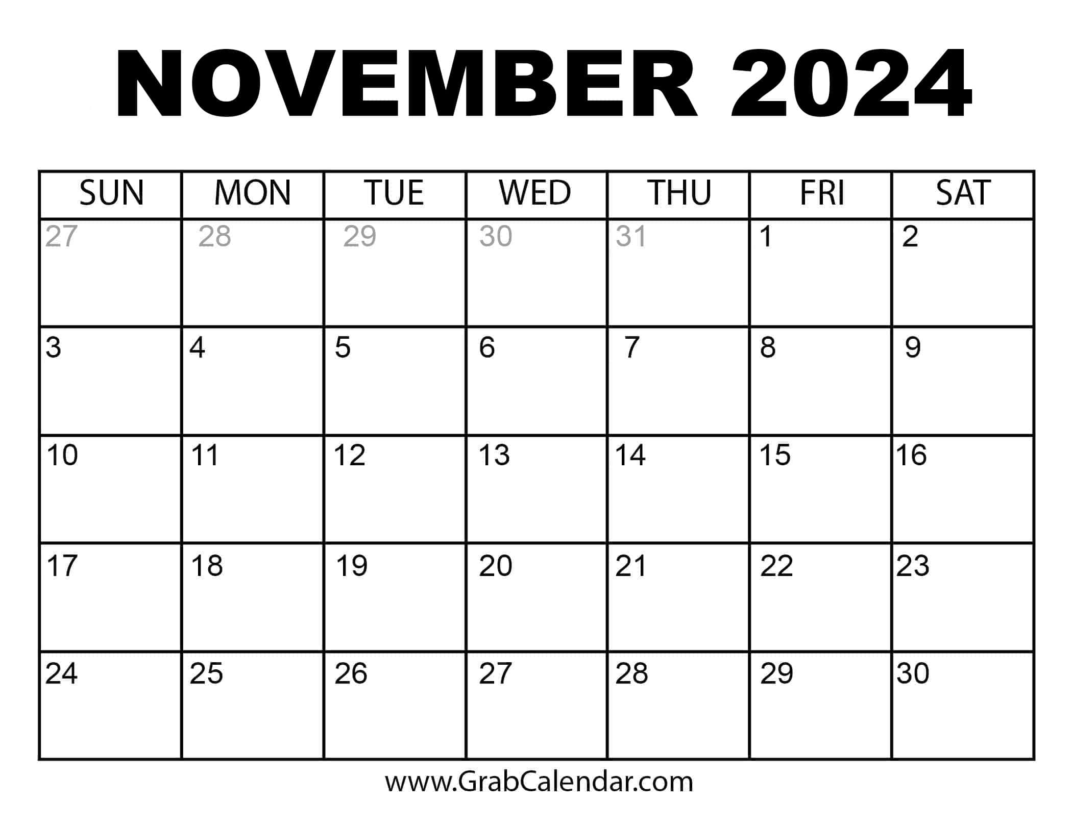 November 2024 Calendar With Holidays Usa Printable Carol Cristen