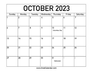 Printable October 2023 Calendar