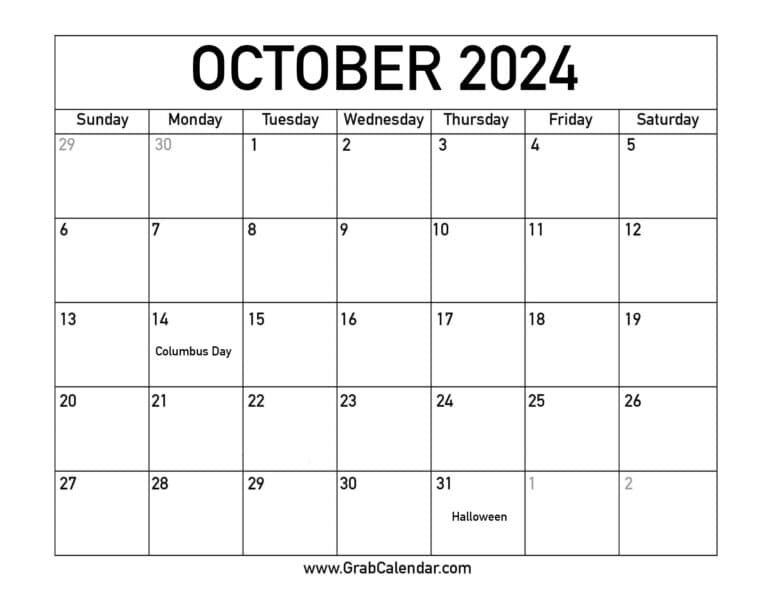 Printable October 2024 Calendar