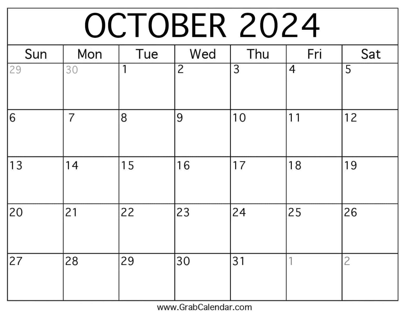 Printable October 2024 Calendar