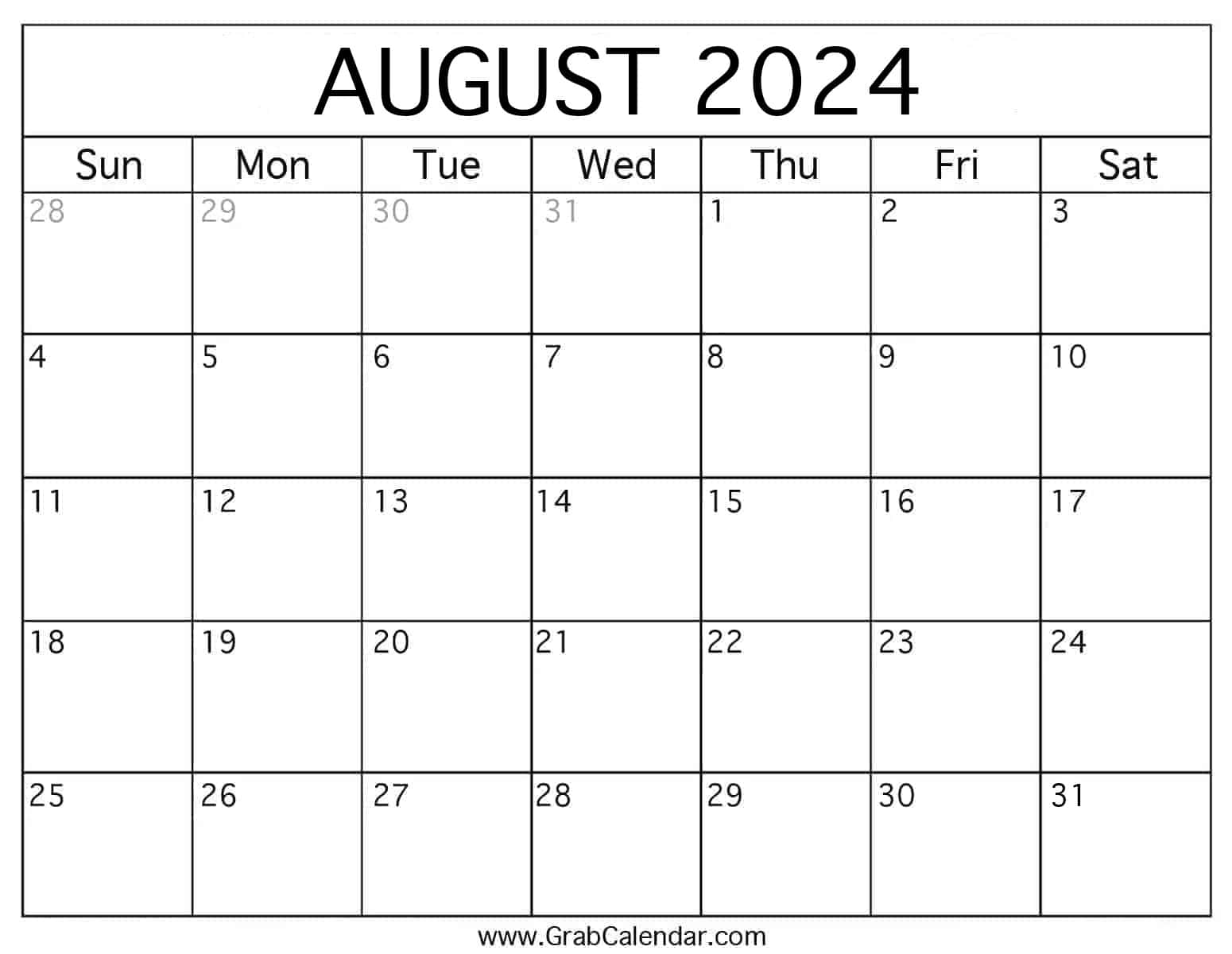 Printable August 2024 Calendar