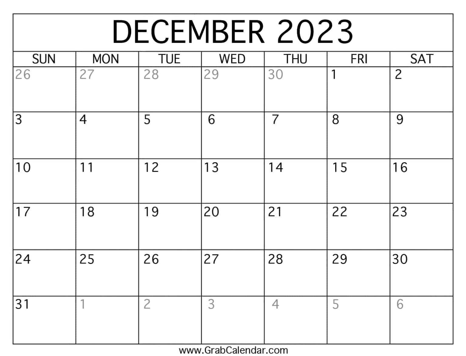 Printable December 2023 Calendar