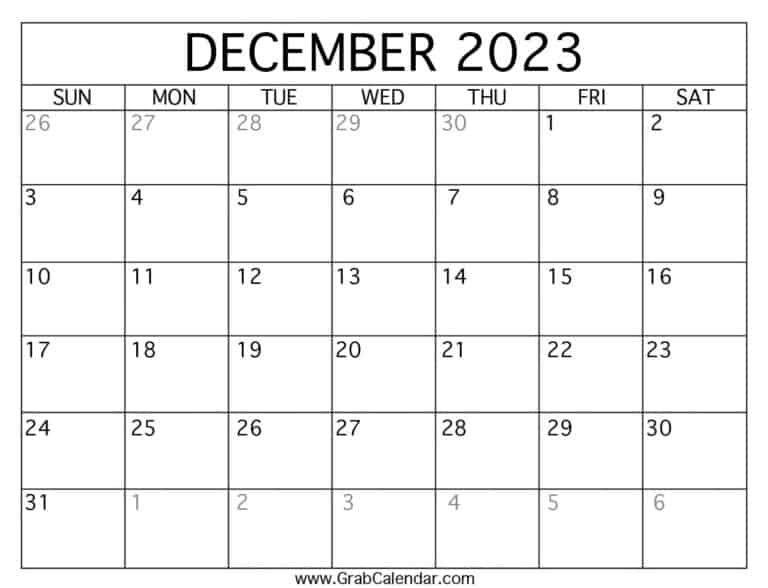 Printable December 2023 Calendar