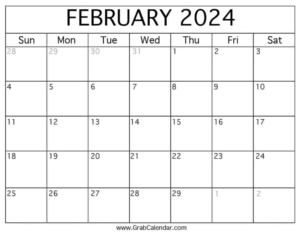 Printable February 2024 Calendar