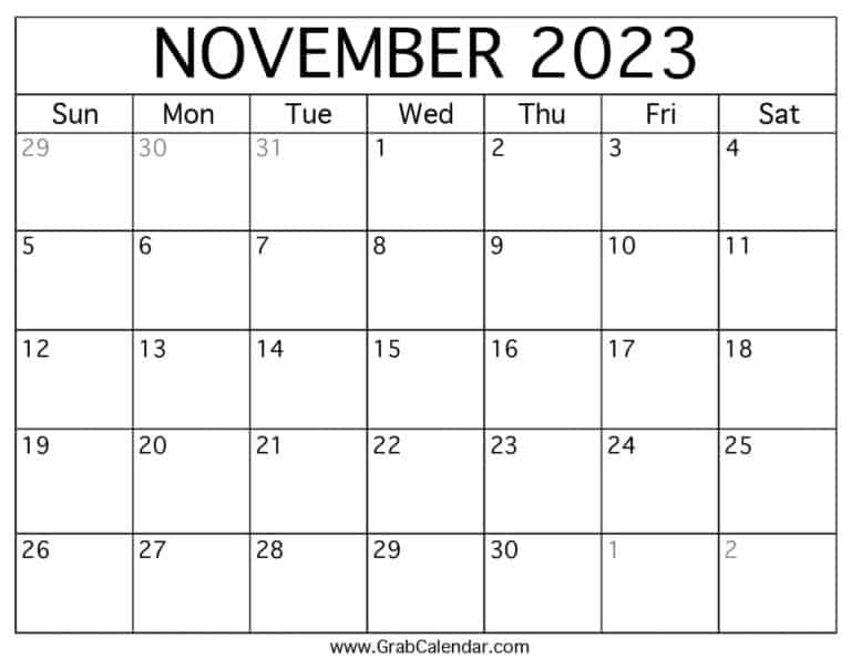 Printable November 2023 Calendar