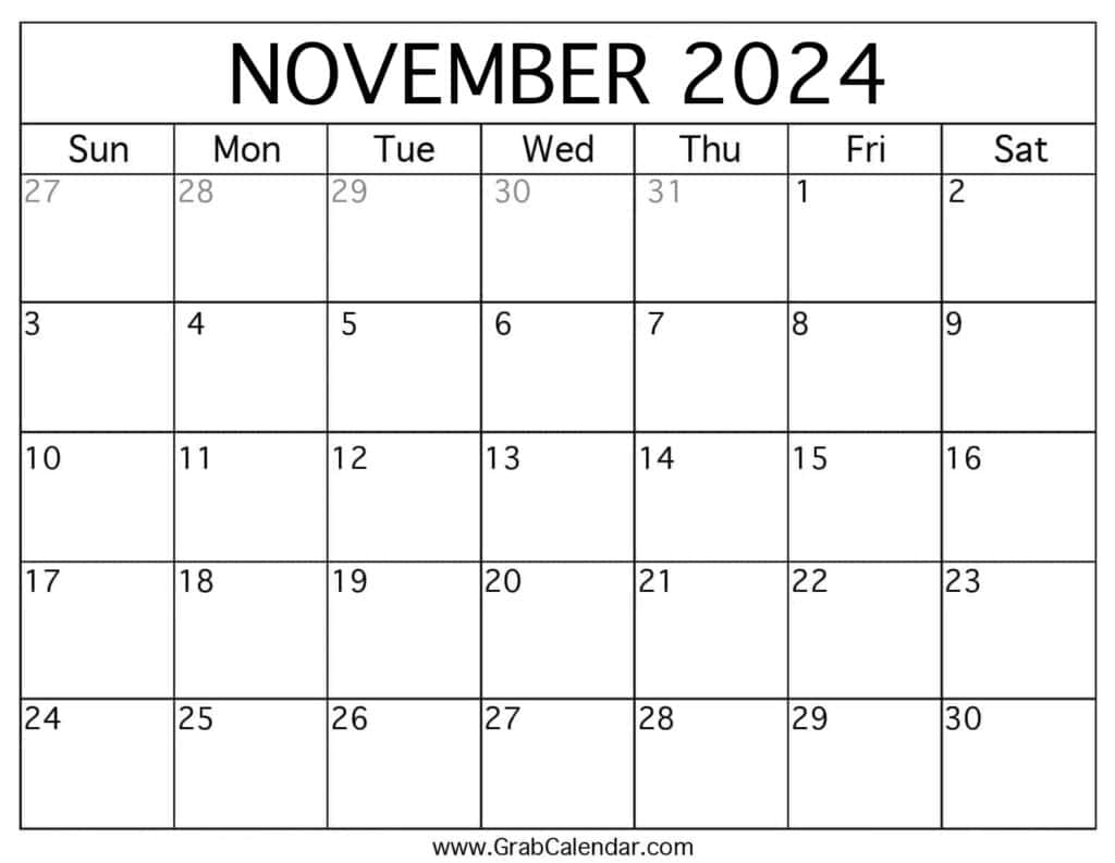 Printable November 2024 Calendar