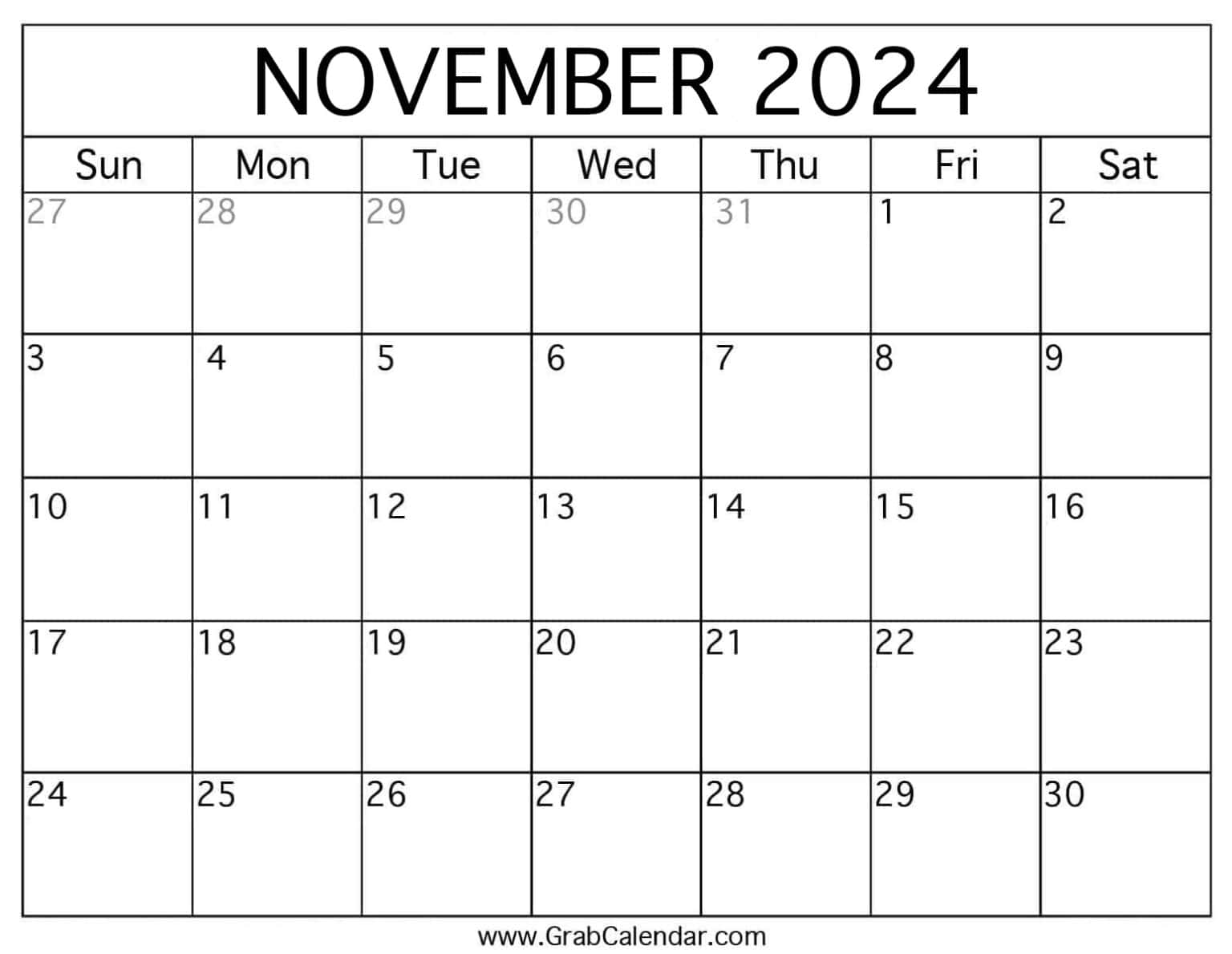 Printable November 2024 Calendar