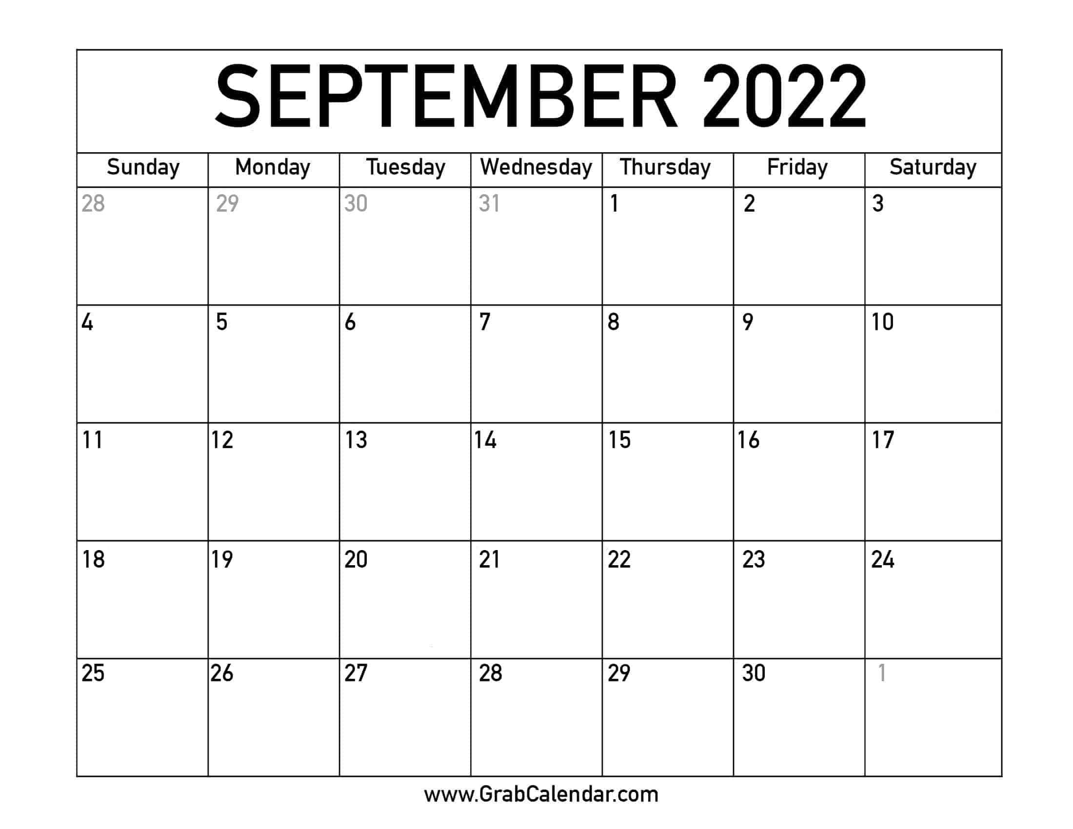 Sep 2022 Calendar Printable September 2022 Calendar