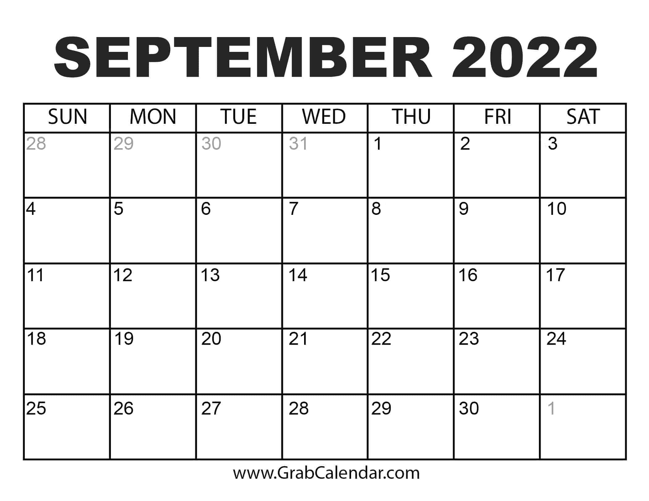 Print Calendar September 2022 Printable September 2022 Calendar
