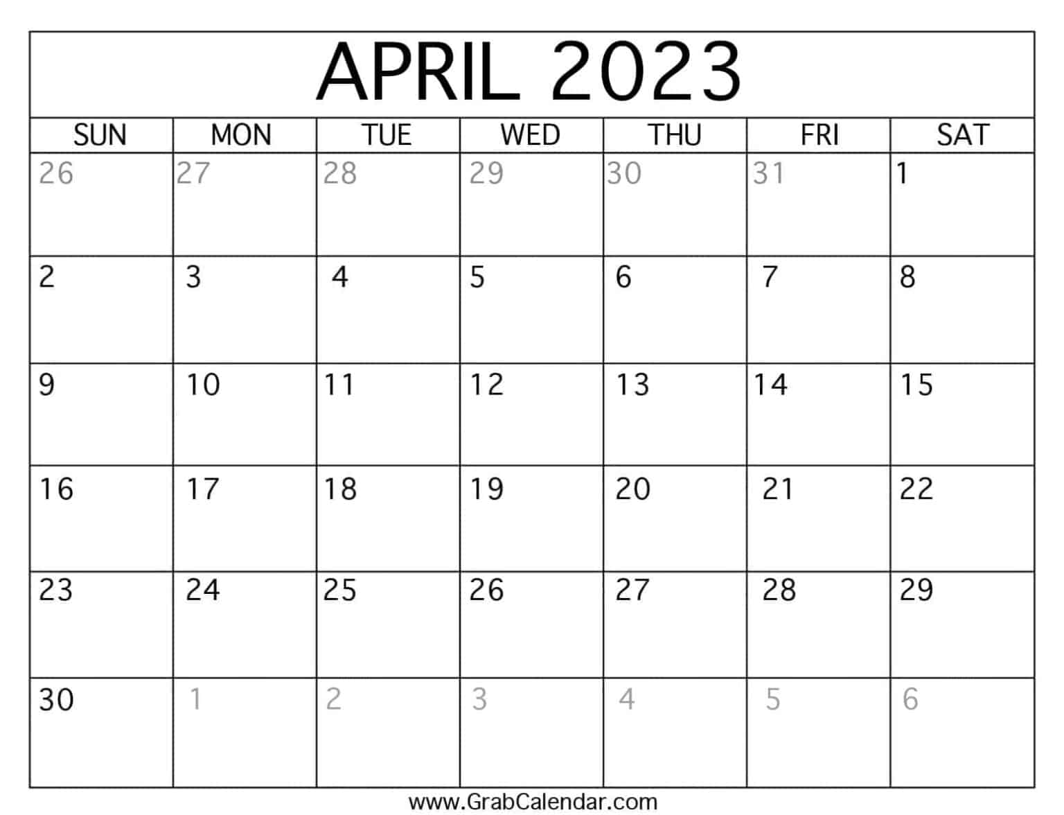 Printable April 2023 Calendar