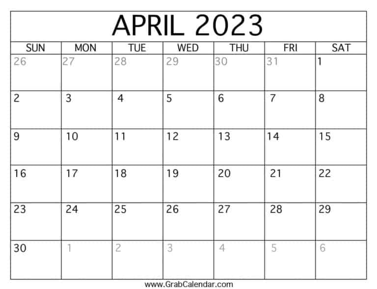 Printable April 2023 Calendar