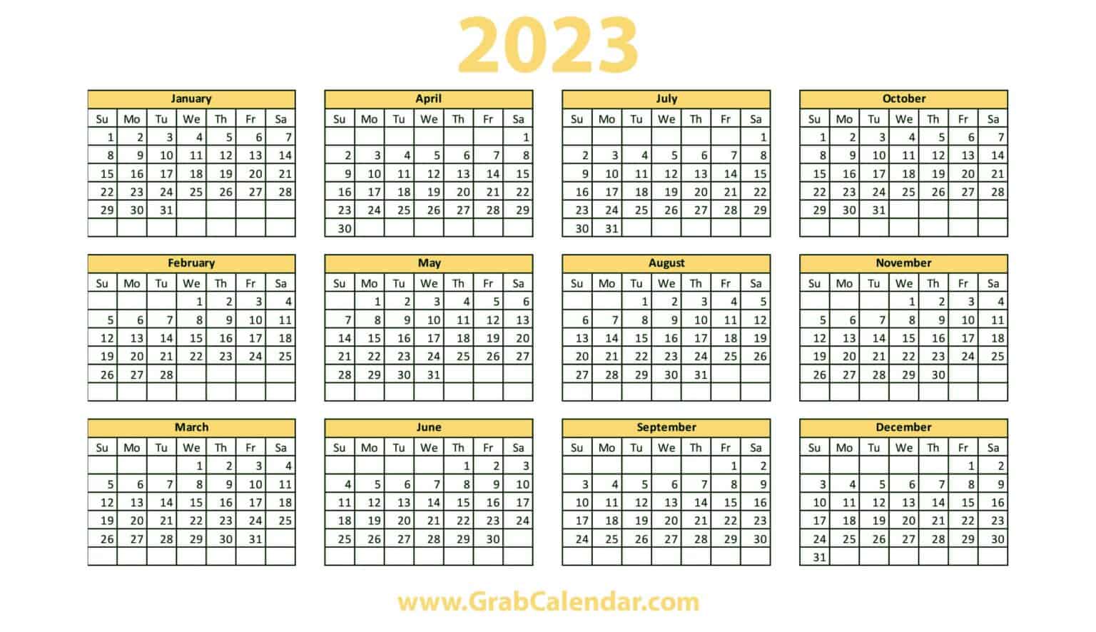 2023 Calendar - Grab Calendar