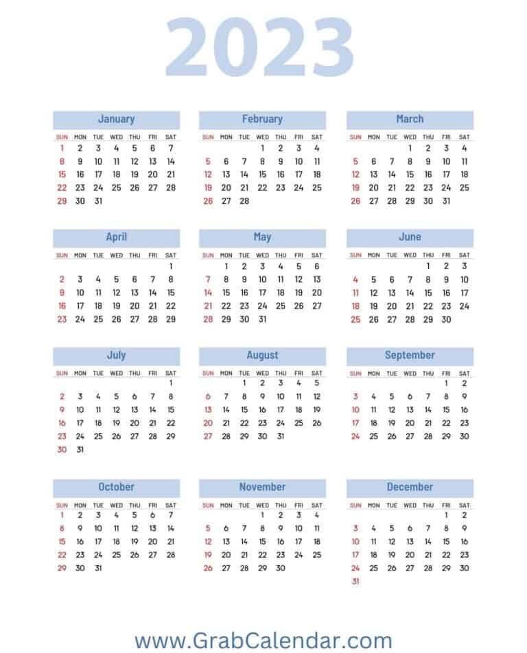 2023 Calendar - Grab Calendar