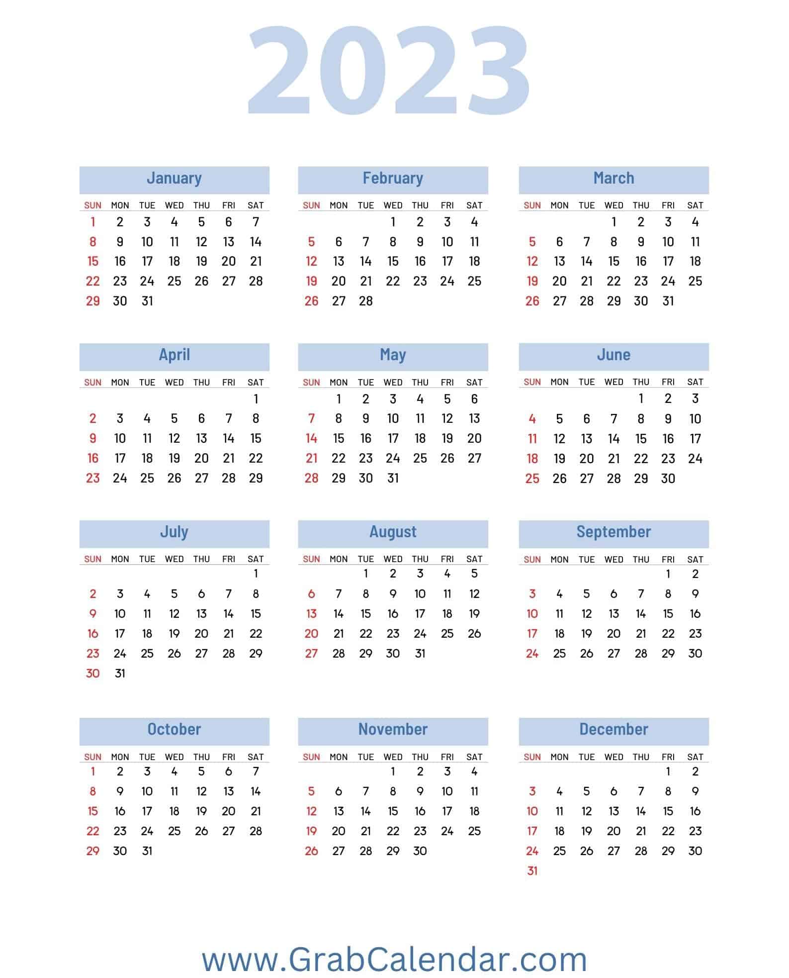 Blank 2023 Calendar