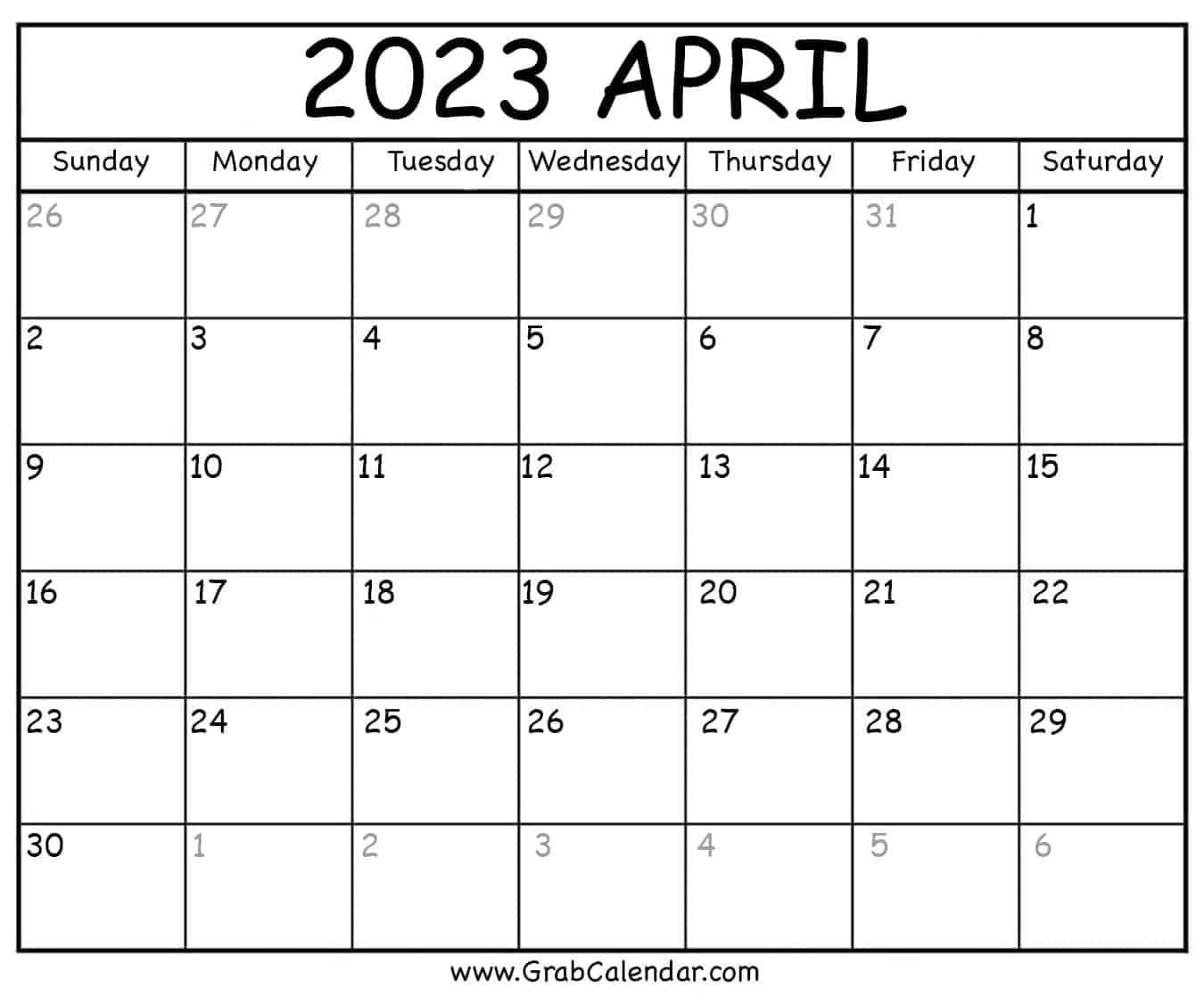 Printable April 2023 Calendar